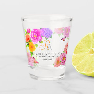 Romantic Monogram Peonies Garden Shot Glass