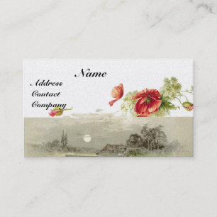 ROMANTIC MONOGRAM, POPPIES red green white pearl Business Card