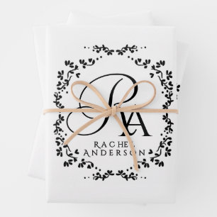 Romantic Monogram White Wrapping Paper Sheet