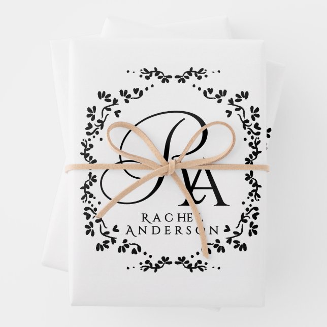 Romantic Monogram White Wrapping Paper Sheet (In situ)