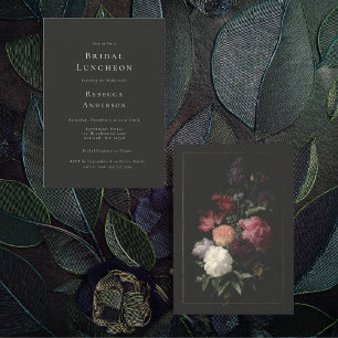 Romantic Moody Dark Gray Flowers Bridal Shower Invitation