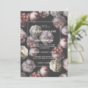 Romantic Moody Delicate Dark Black Floral Wedding Invitation