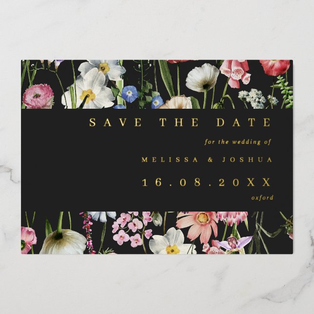 Romantic Moody Floral Wedding Save The Date GOLD (Front)