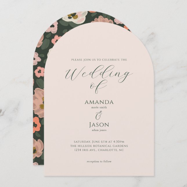 Romantic moody painted floral garden party wedding invitation (Front/Back)