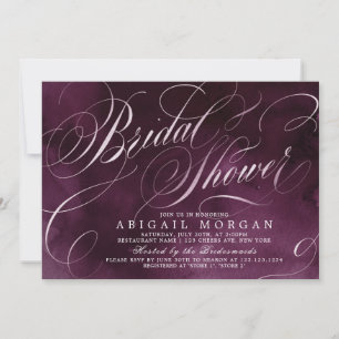 Romantic Moody plum calligraphy Bridal Shower Invitation