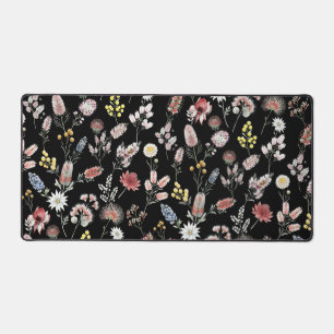 Romantic Moody Watercolor Wildflowers Desk Mat