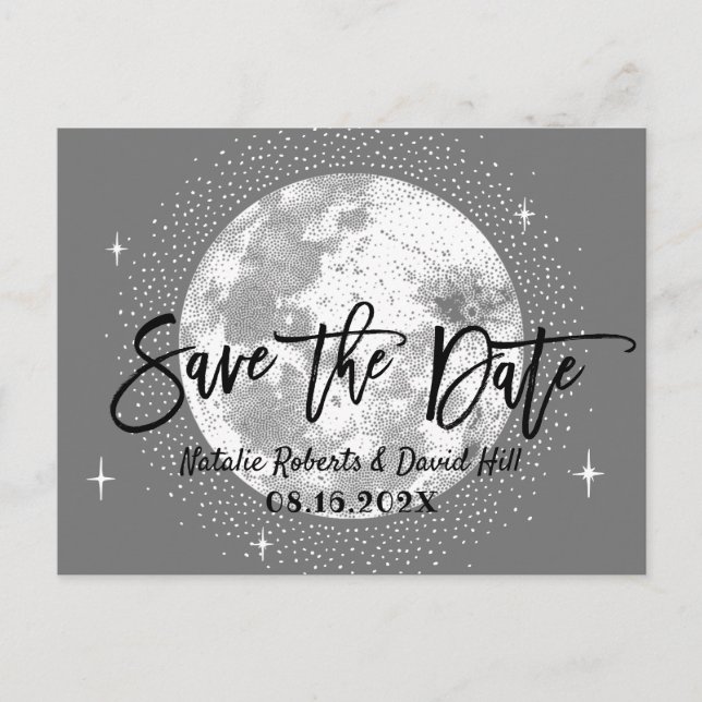 Romantic Moon & Stars Wedding Save the Date Announcement Postcard (Front)