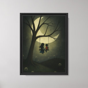 Romantic Moon Swing Love Couple Canvas Print