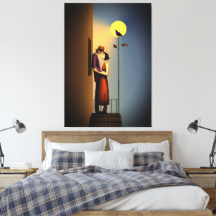 Romantic Moonlight Balcony – Vintage Noir Love Canvas Print