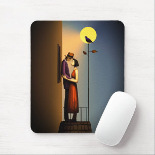 Romantic Moonlight Balcony – Vintage Noir Love Mouse Mat