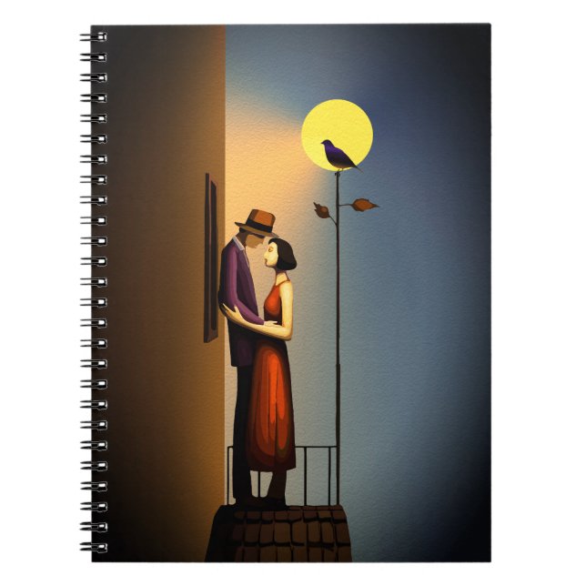 Romantic Moonlight Balcony – Vintage Noir Love Notebook (Front)