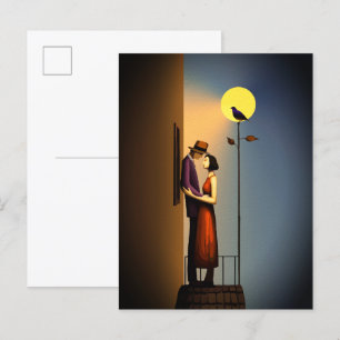 Romantic Moonlight Balcony – Vintage Noir Love Postcard