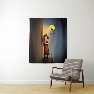 Romantic Moonlight Balcony – Vintage Noir Love Tapestry