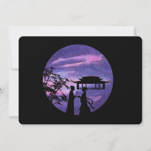 Romantic Moonlight Silhouette Asian Love Story art Invitation