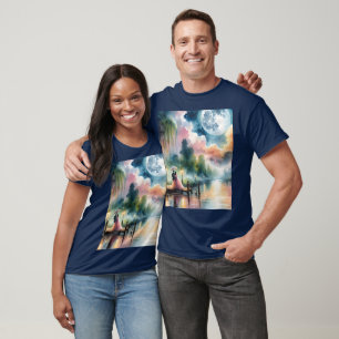 Romantic Moonlight Watercolor Night Scene T-Shirt