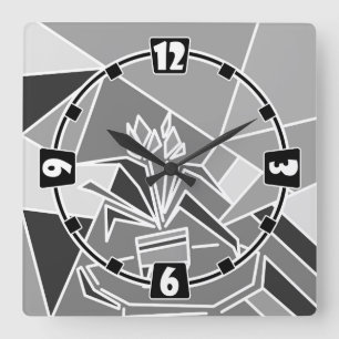Romantic mosaic texture elements vitrage flowers f square wall clock