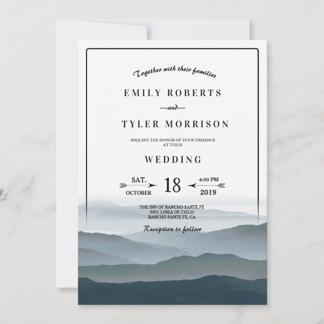 Romantic Mountain Range Rustic Mountain Wedding Invitation (Front)
