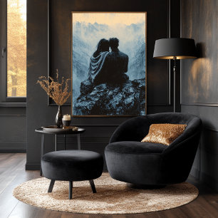 Romantic Mountain View in Monochrome Style Poster