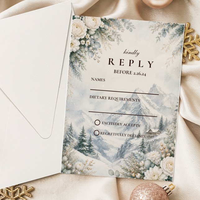 Romantic Mountain Winter Wedding RSVP Card (Creator Uploaded)