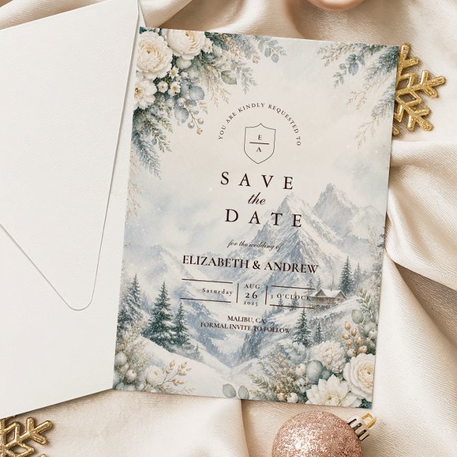 Romantic Mountain Winter Wedding Save The Date (Creator Uploaded)
