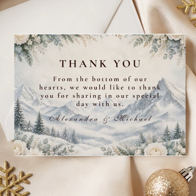 Romantic Mountain Winter Wedding Thank You Card (Creator Uploaded)