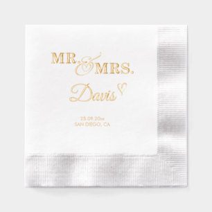 Romantic Mr and Mrs Wedding Foil Napkins