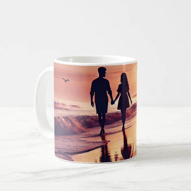 Romantic Mug Sunset Beach  –Couple Silhouettet Mug (Front Left)