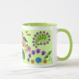Romantic mug with love birds and custom Text