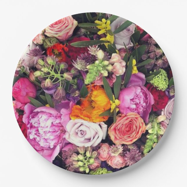 Romantic Multi-coloured Floral  Paper Plate (Front)