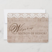 Romantic Music Sheet Lace Be my MATRON OF HONOR