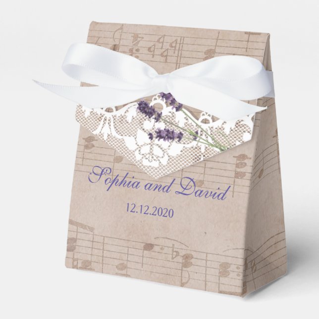 Romantic Music Sheet Lavender Wedding Custom Favour Box (Front Side)