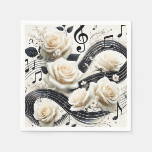 Romantic Musical Rose – Elegant Cream Black Music Napkin