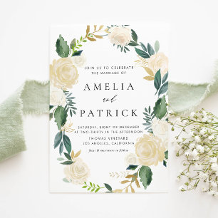 Romantic Muted Cream Floral Wreath QR Code Wedding Invitation