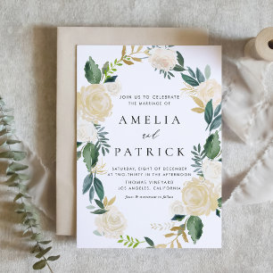 Romantic Muted Cream Floral Wreath Wedding Invitation