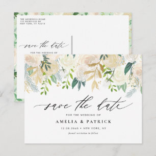 Romantic Muted Ivory Flowers Wedding Save the Date Announcement Postcard
