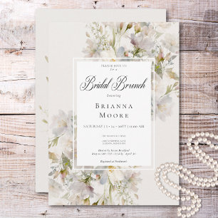 Romantic Muted White & Pink Floral Bridal Brunch Invitation