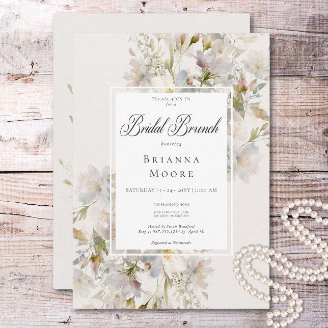 Romantic Muted White & Pink Floral Bridal Brunch Invitation (Romantic Muted White & Pink Floral Bridal Brunch Invitation)
