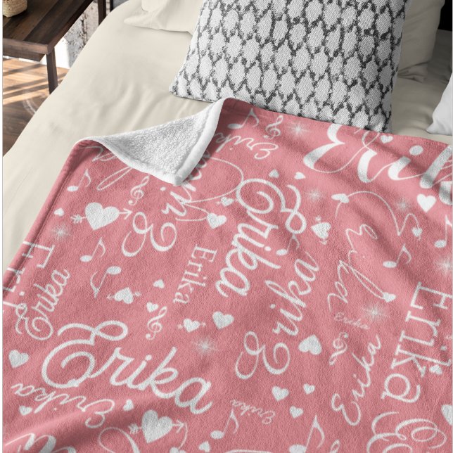 Romantic Names Hearts repeated allover pinkish Fleece Blanket (Creator Uploaded)