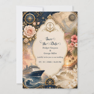 Romantic Nautical Cruise Wedding Floral Voyage Invitation