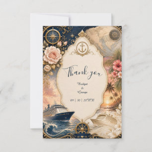 Romantic Nautical Cruise Wedding Floral Voyage Thank You Card