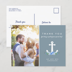 Romantic Nautical Wedding Thank You Photo Postcard