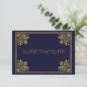 Romantic Navy and Gold Frame  RSVP Card