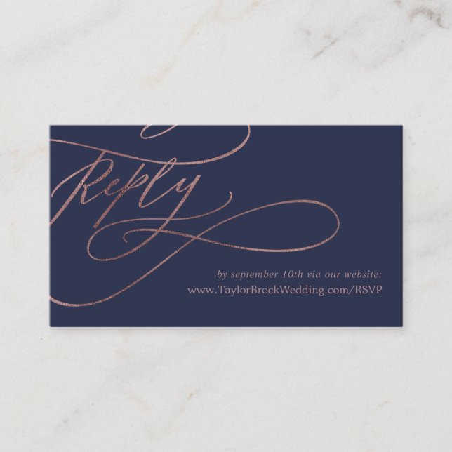 Romantic Navy and Rose Gold Wedding Website RSVP Enclosure Card (Front)