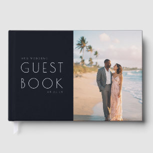 Romantic Navy Beach Photo Guest Book