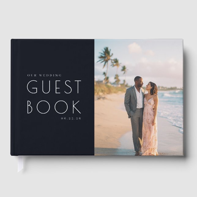 Romantic Navy Beach Photo Guest Book (Front)