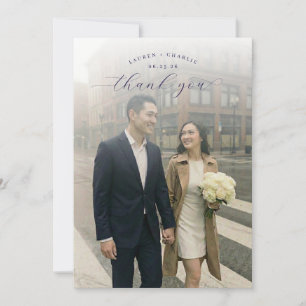 Romantic Navy Beige Photo Thank You Card