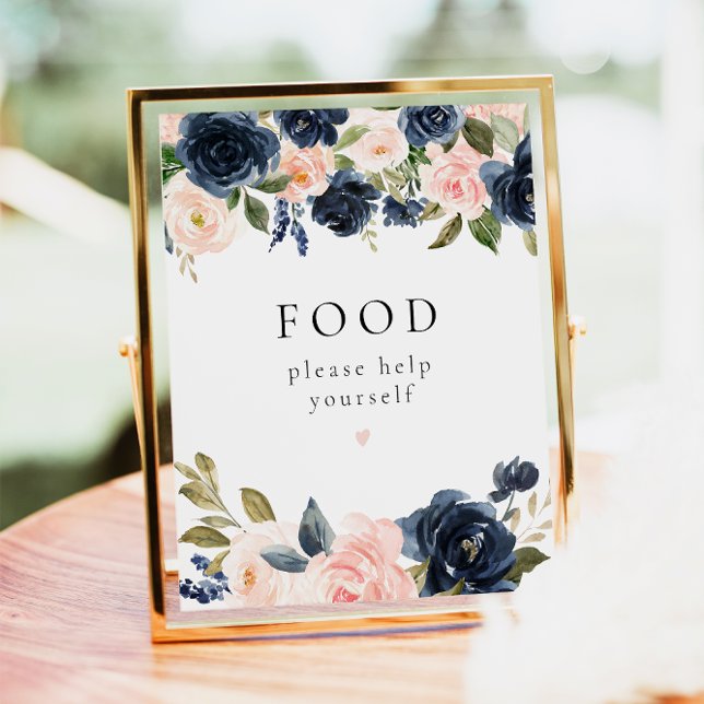 Romantic Navy Blue & Blush Floral Food Table Sign (Creator Uploaded)