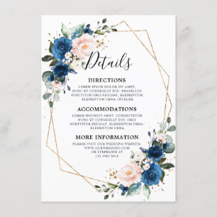 Romantic Navy Blue Blush Floral Geometric Wedding Enclosure Card