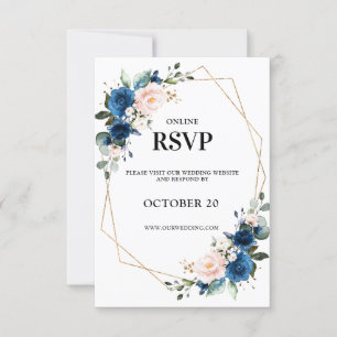 Romantic Navy blue Blush Pink Floral Geometric RSVP Card