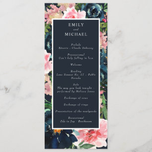 Romantic Navy Blue Blush Pink Floral Programme